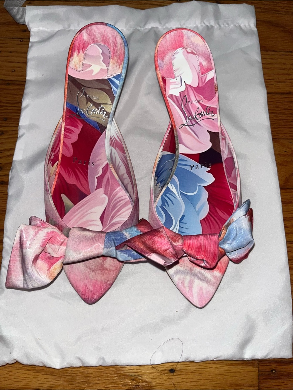 Christian Louboutin Mulazee Multicolor Floral Bow Mules Slide Sandals Size 36
